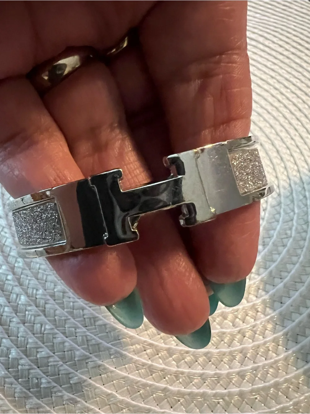 Vintage Silver Sparkly H-shaped Metal Designer Bracelet